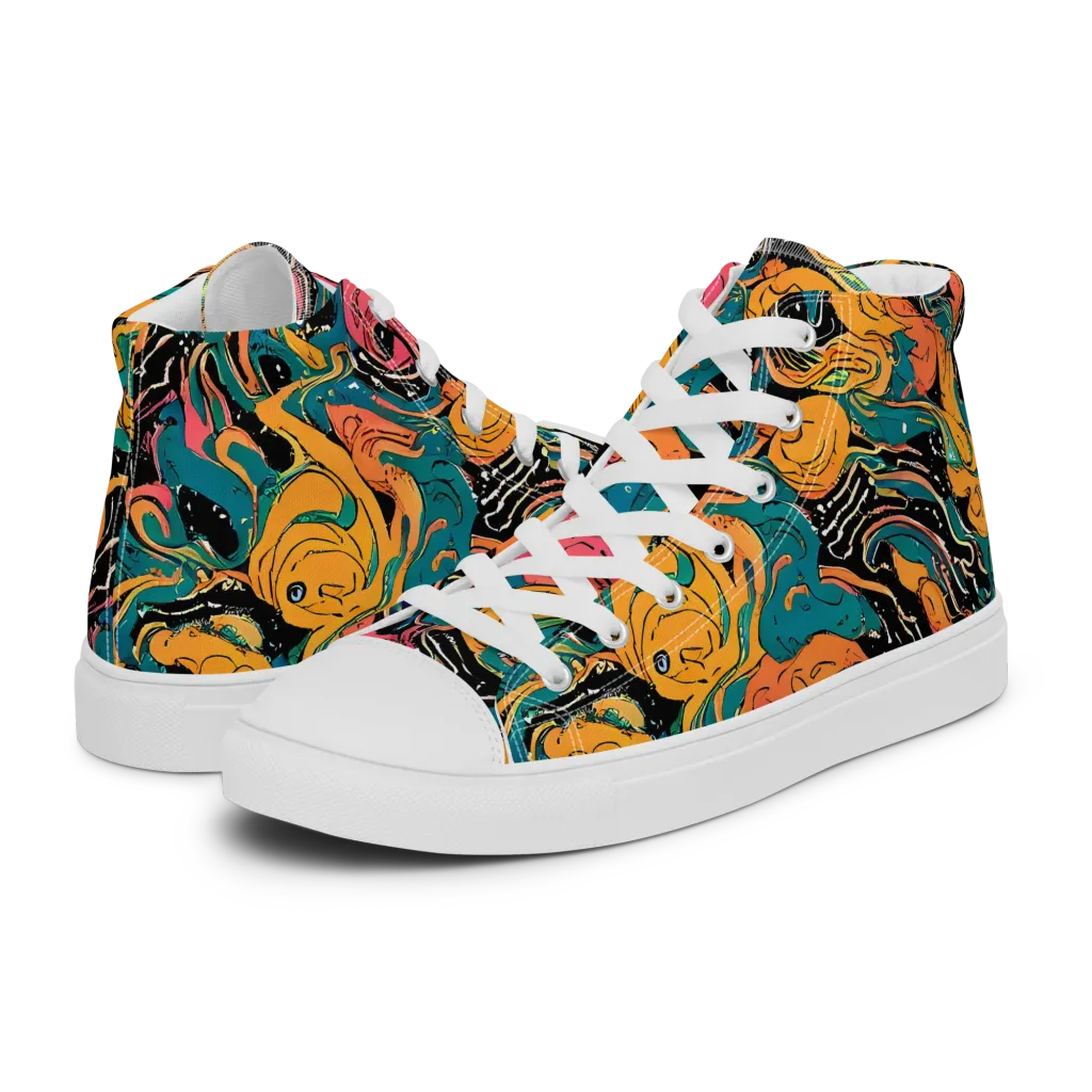 Ink Ocean on Men's High Top Canvas Shoes — Left