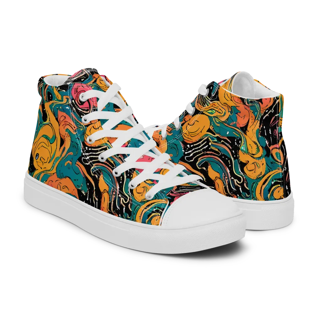 Ink Ocean on Men's High Top Canvas Shoes — Right