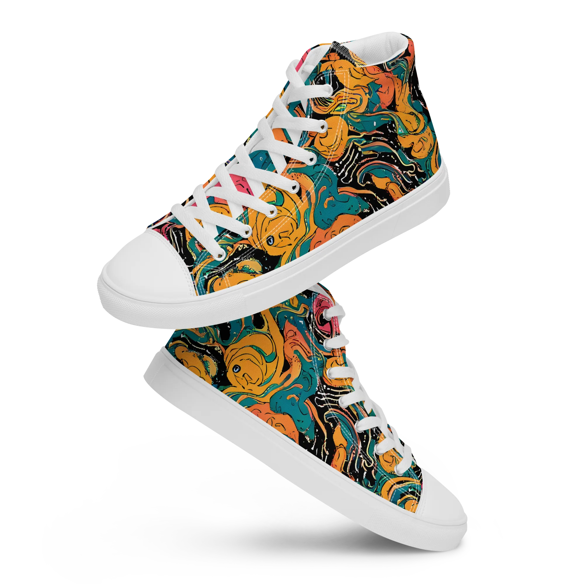 Ink Ocean on Men's High Top Canvas Shoes — Front