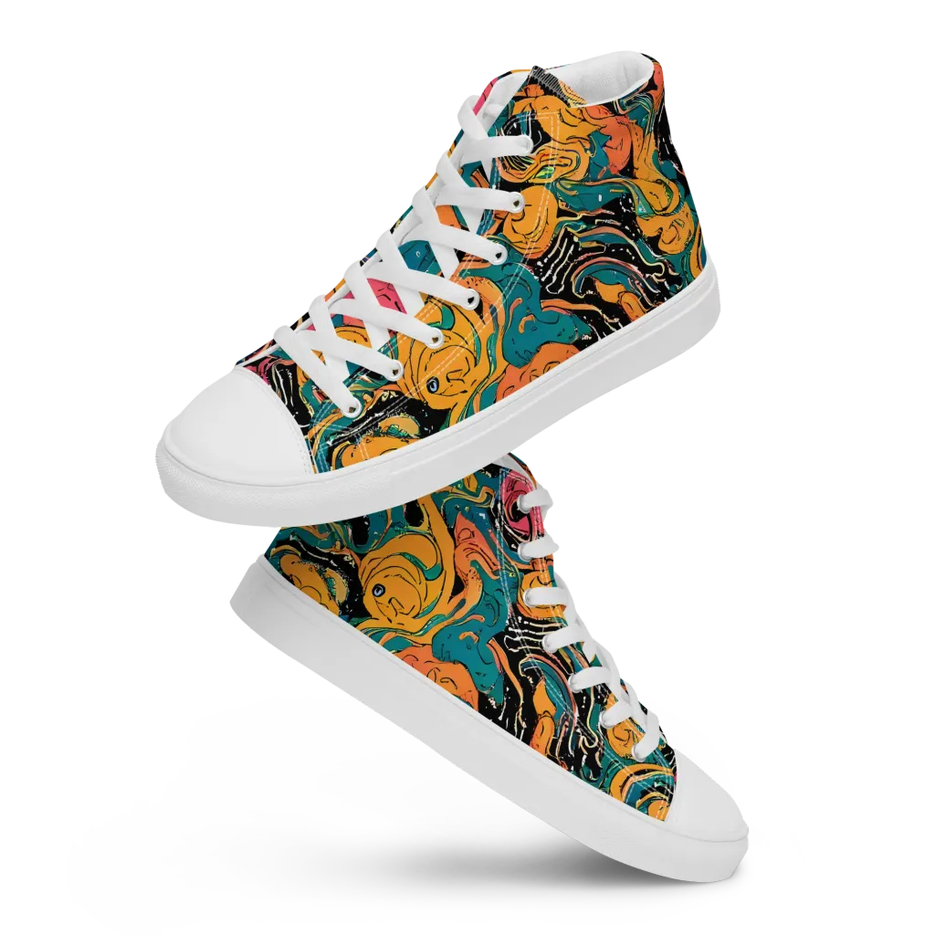 Ink Ocean on Men's High Top Canvas Shoes — Front