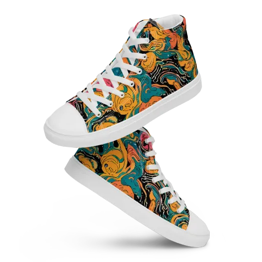 Ink Ocean on a Men's High Top Canvas Shoes