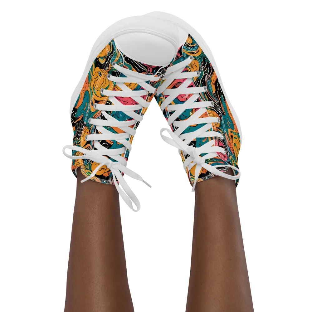 Ink Ocean on Women's High Top Canvas Shoes — Front