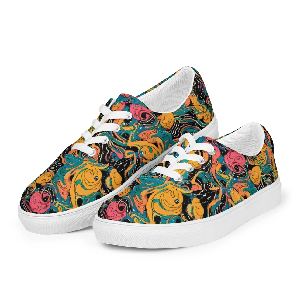 Ink Ocean on Men's Lace-Up Canvas Shoes — Left Front
