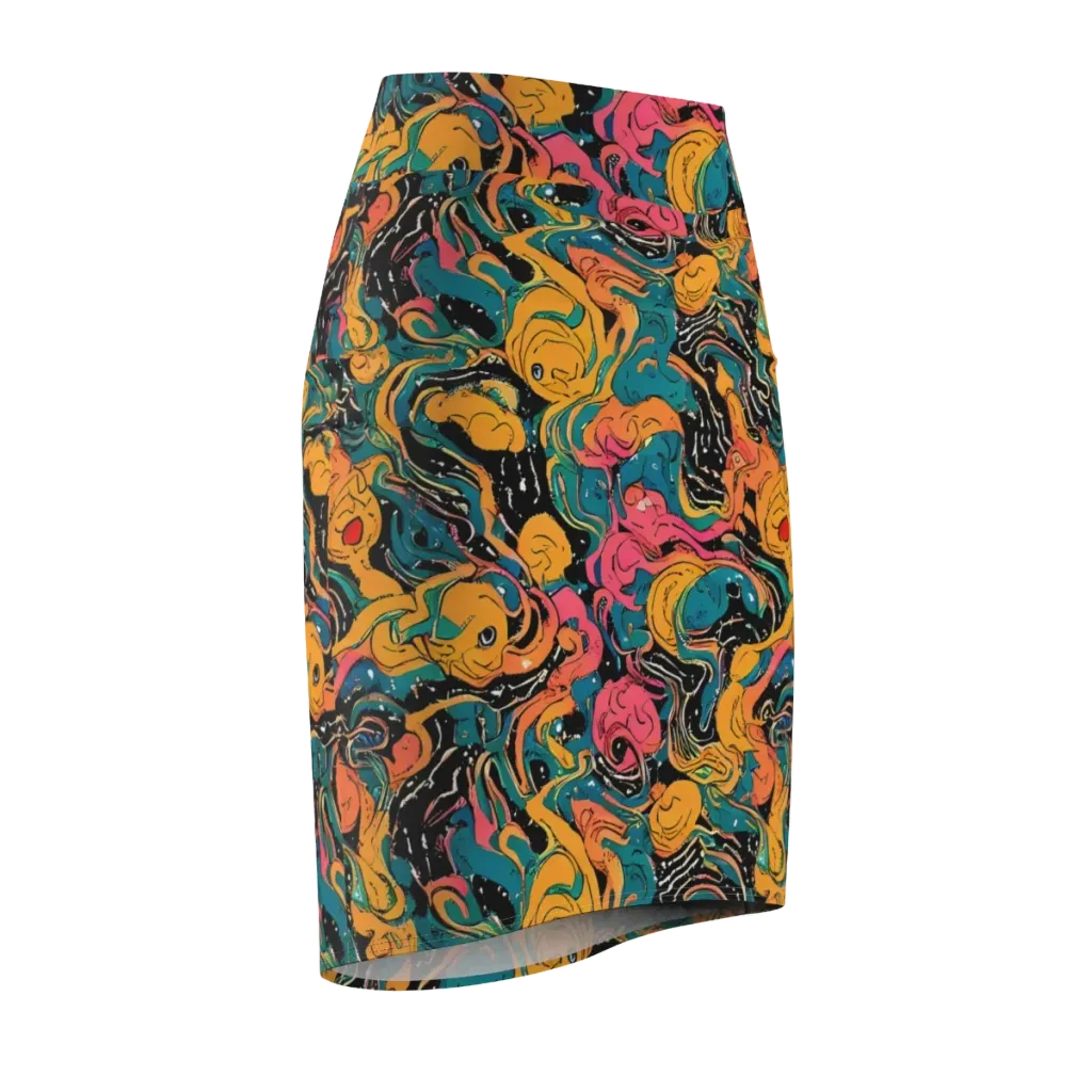Ink Ocean on Pencil Skirt — Front Side
