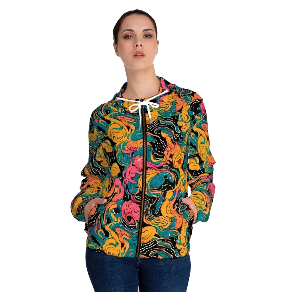 Ink Ocean on Women's Full-Zip Hoodie — Front On Person