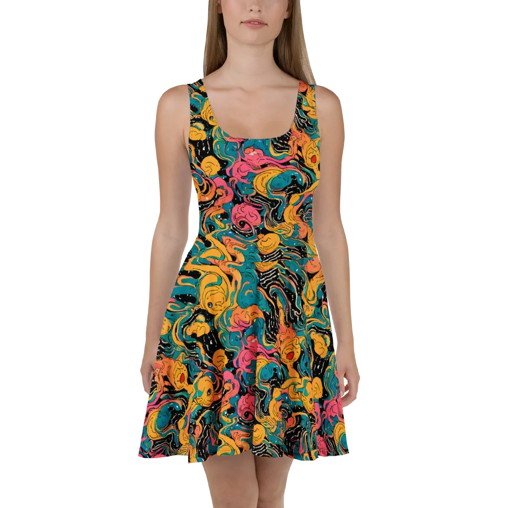 Ink Ocean on Skater Dress — Front