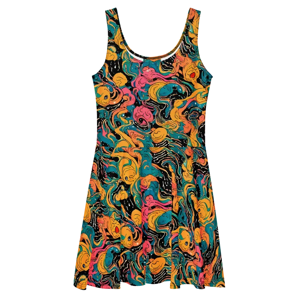 Ink Ocean on Skater Dress — Front