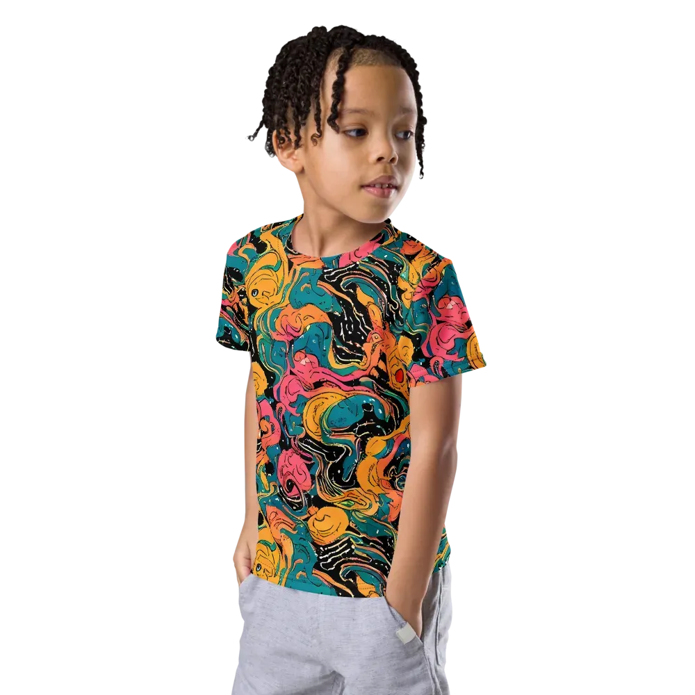 Ink Ocean on Kids Crew Neck T-Shirt — Left Front