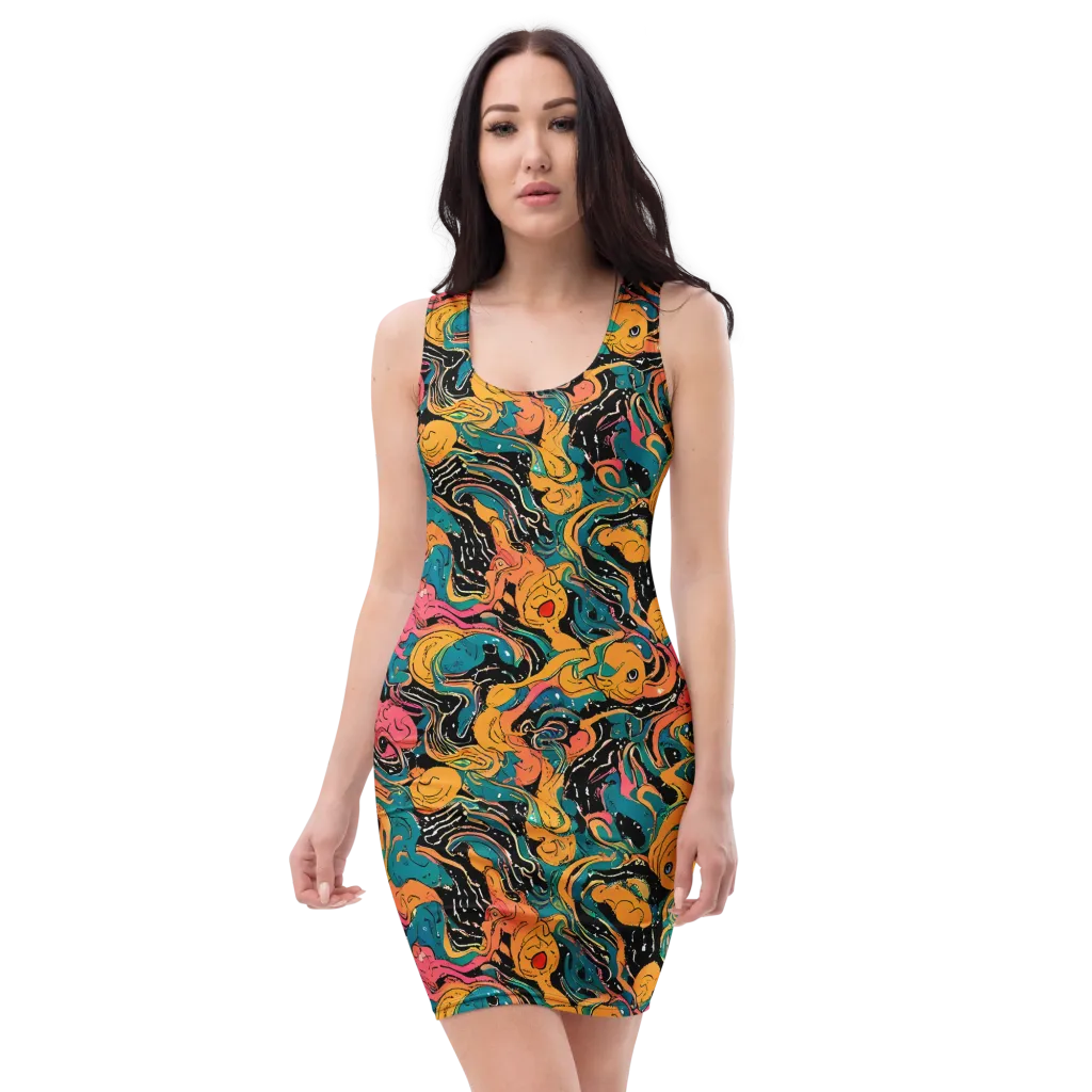 Ink Ocean on Bodycon Dress — Front