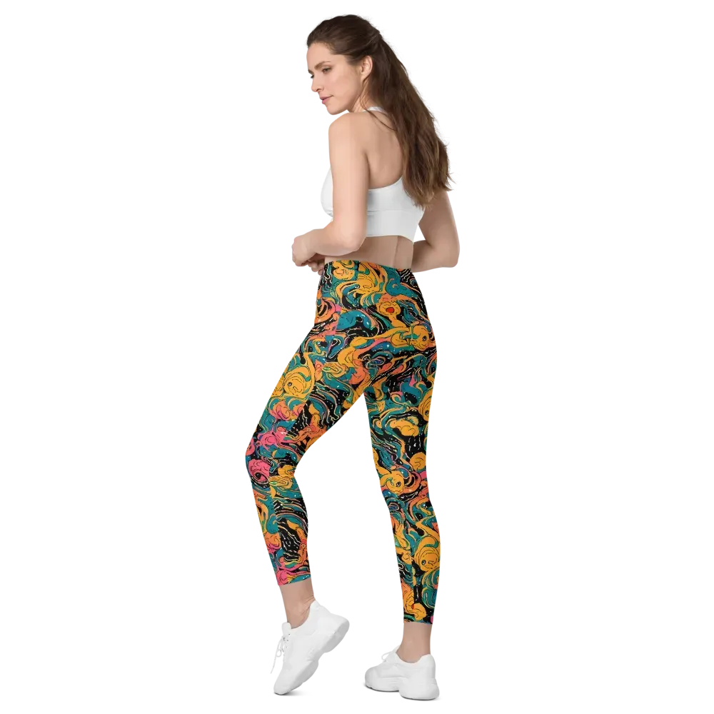 Ink Ocean on Leggings with Pockets — Left Back