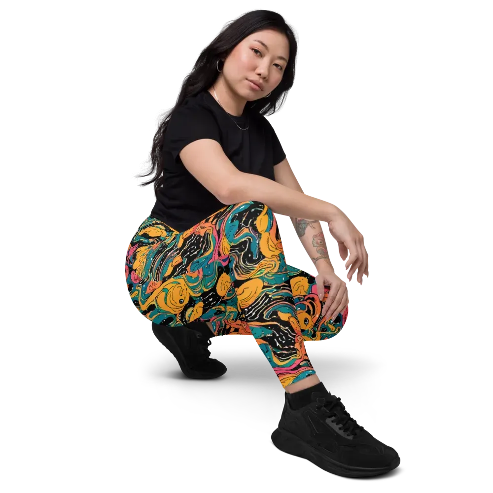 Ink Ocean on Leggings with Pockets — Right Front