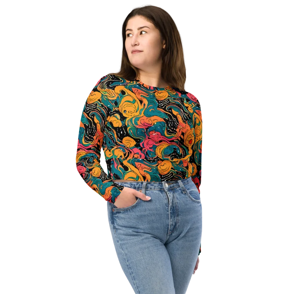 Ink Ocean on Long Sleeve Crop Top — Front