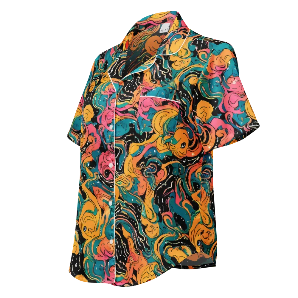 Ink Ocean on Women's Short Sleeve Pajama Top — Left Front
