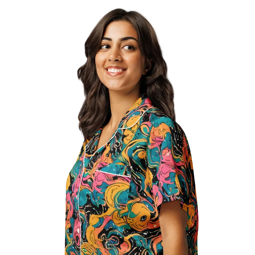 Ink Ocean on Women's Short Sleeve Pajama Top — Left Front