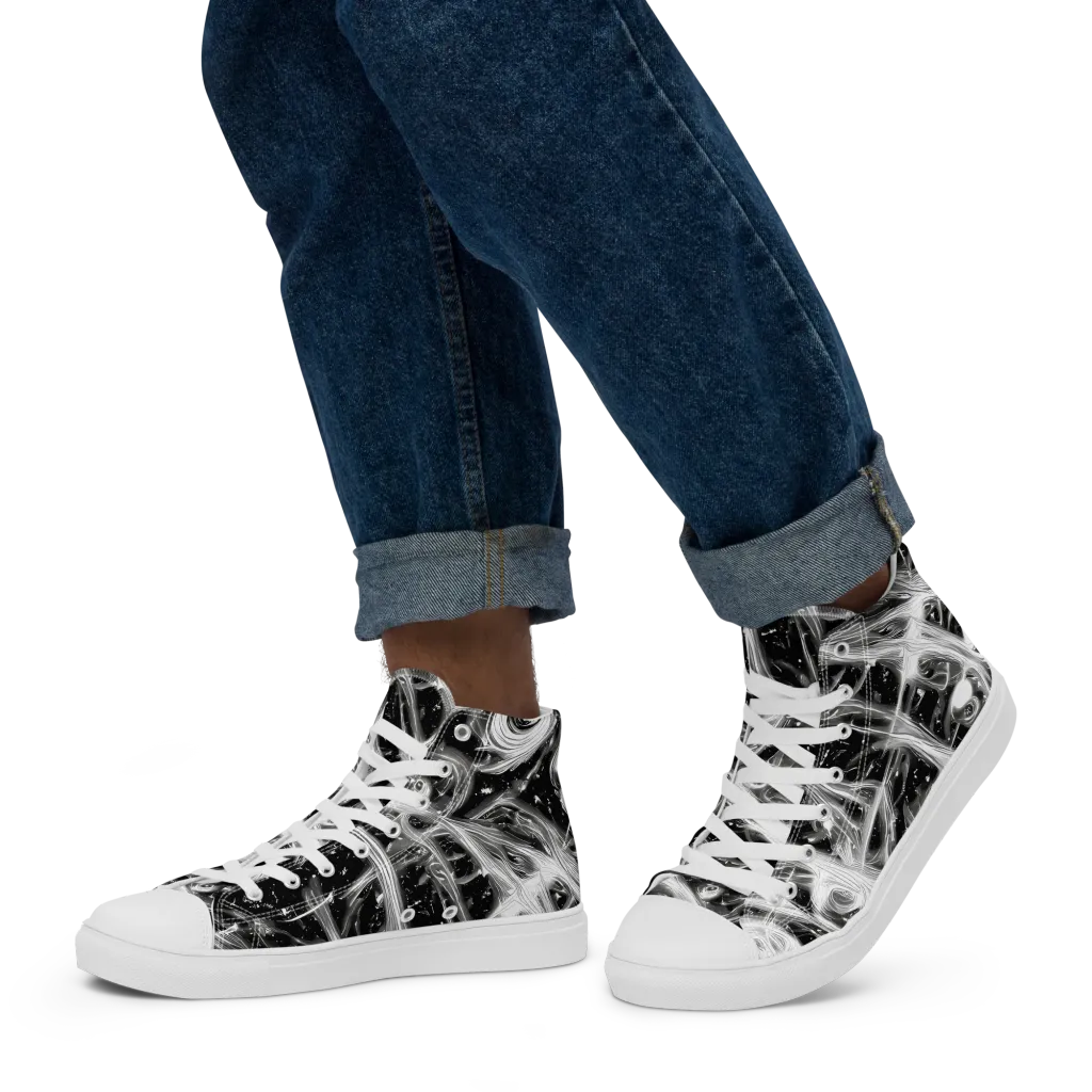 Monochrome Melt on Men's High Top Canvas Shoes — Left