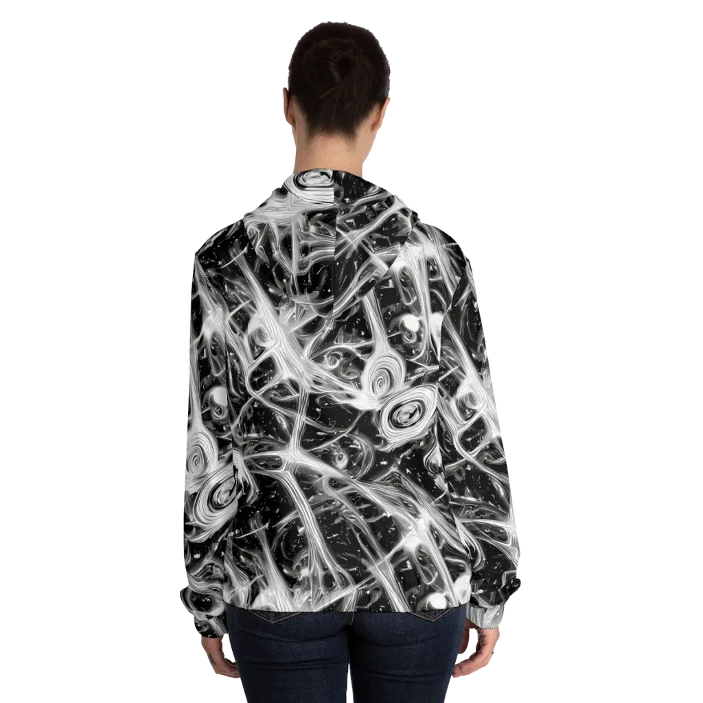 Monochrome Melt on Women's Full-Zip Hoodie — Back On Person