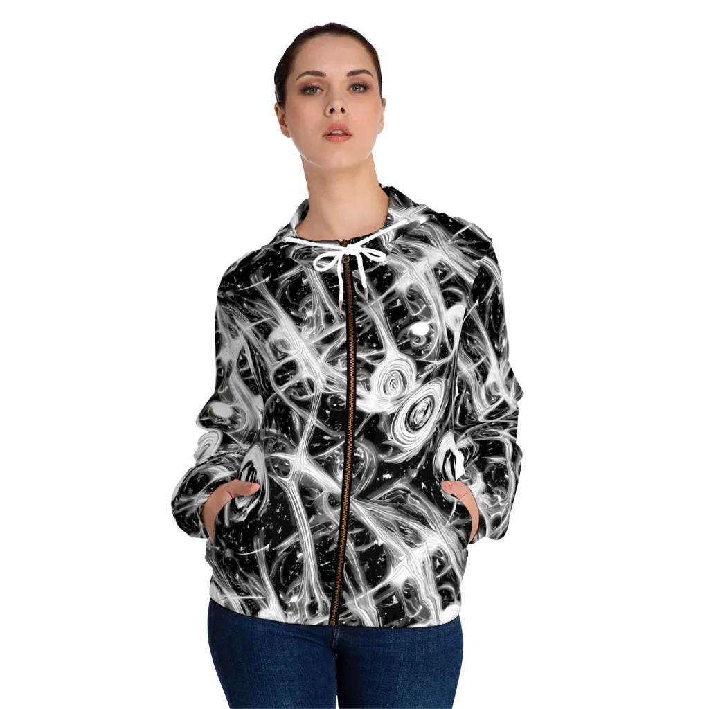 Monochrome Melt on Women's Full-Zip Hoodie — Front On Person