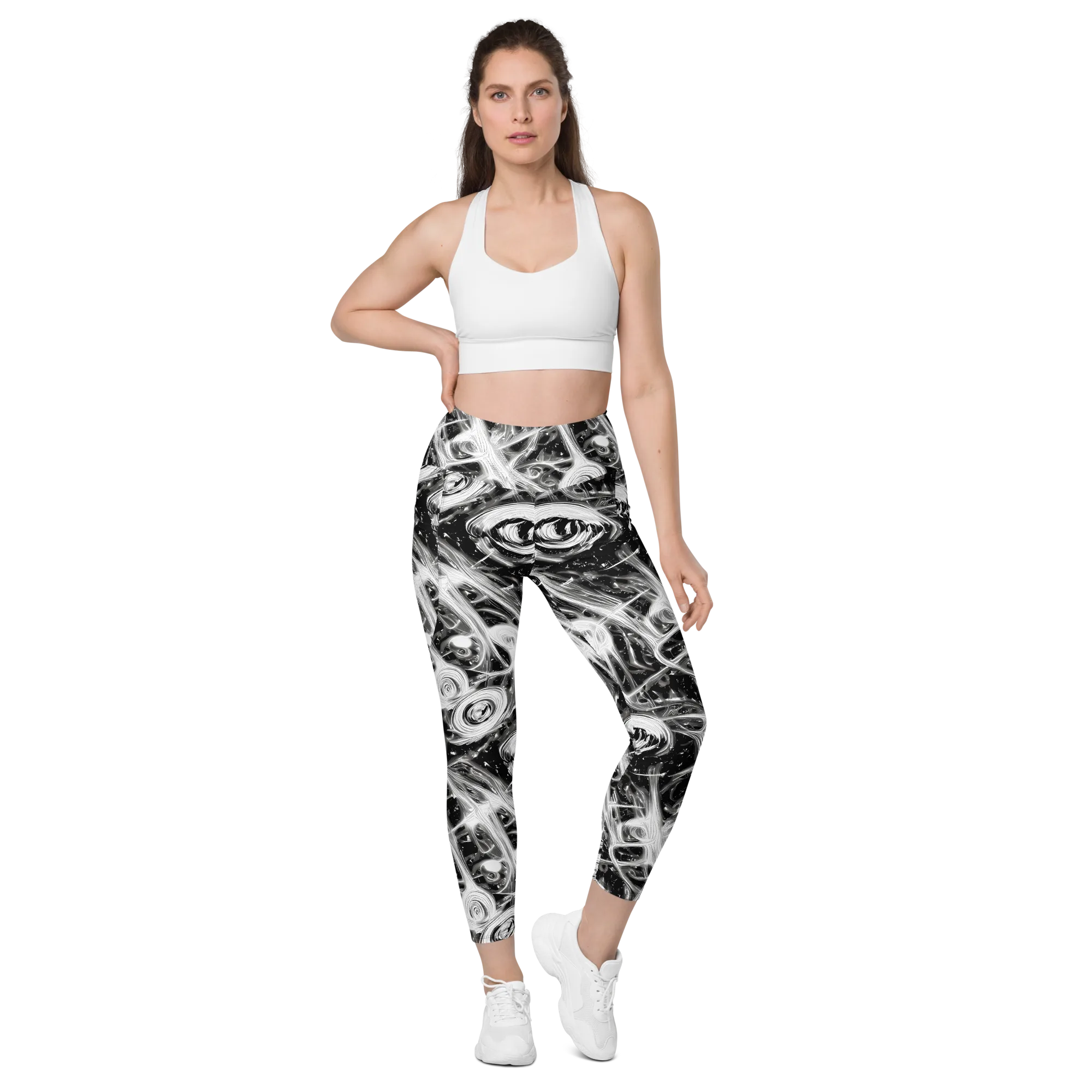 Monochrome Melt on Leggings with Pockets — Front