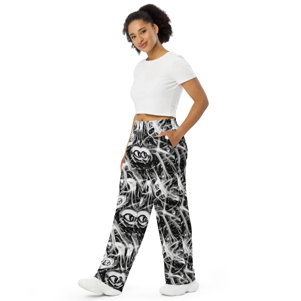 Monochrome Melt on Wide-Leg Pants — Left Front