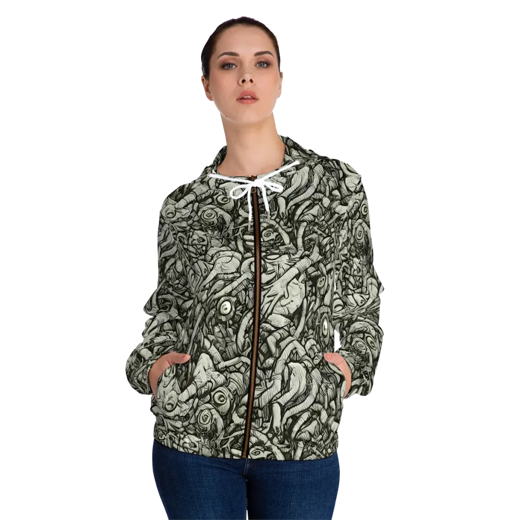 Inkwood Labyrinth on Women's Full-Zip Hoodie — Front On Person
