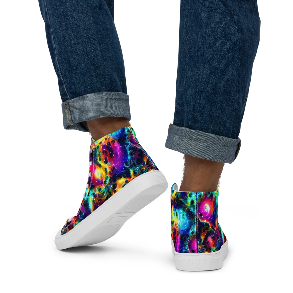 The Chromatic Tide on Men's High Top Canvas Shoes — Back