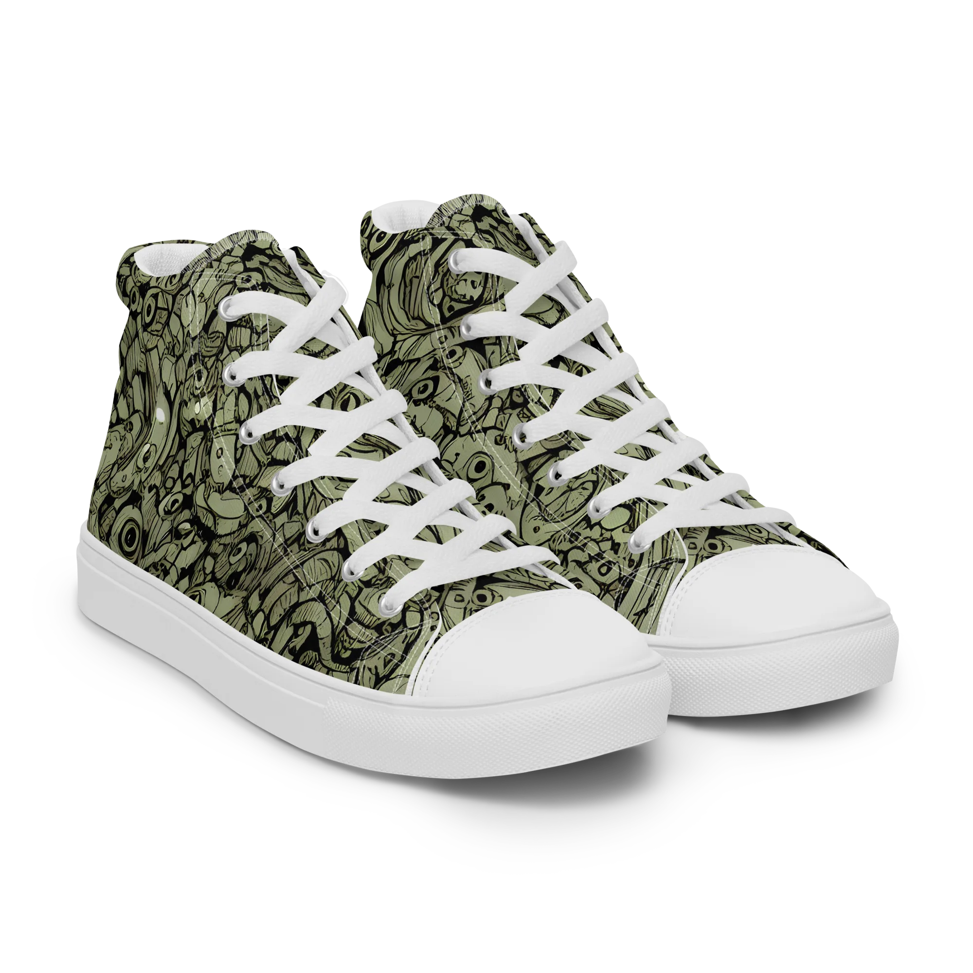 Olive Oddities on Men's High Top Canvas Shoes — Right Front