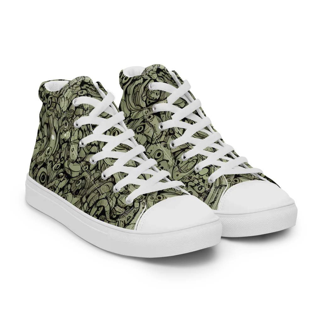 Olive Oddities on Men's High Top Canvas Shoes — Right Front