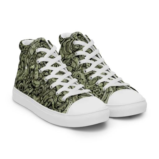 Olive Oddities on a Men's High Top Canvas Shoes