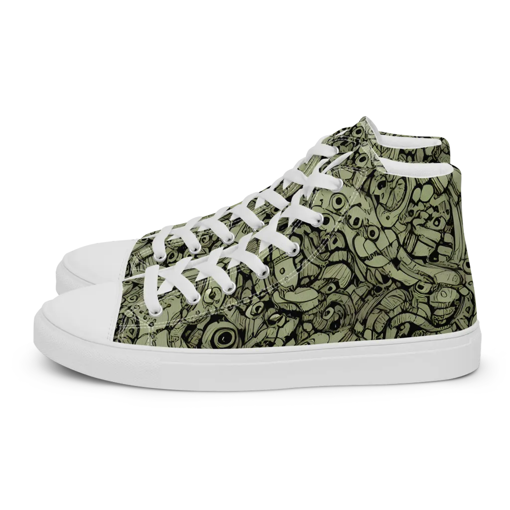 Olive Oddities on Men's High Top Canvas Shoes — Left