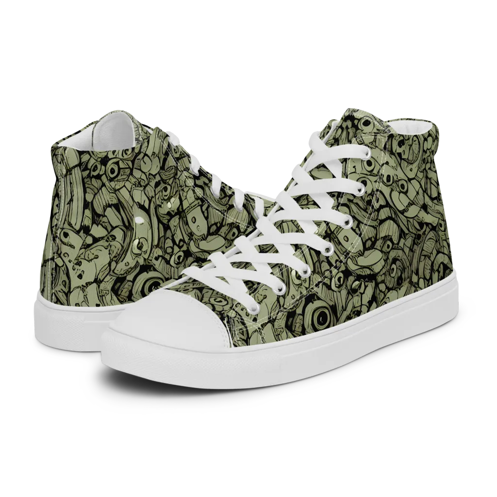 Olive Oddities on Men's High Top Canvas Shoes — Left
