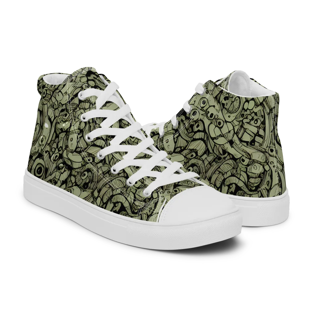 Olive Oddities on Men's High Top Canvas Shoes — Right