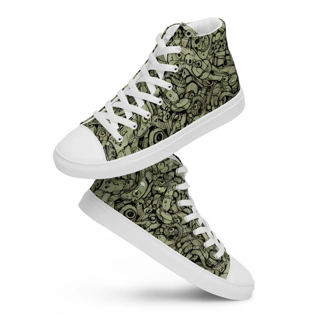 Olive Oddities on Men's High Top Canvas Shoes — Front