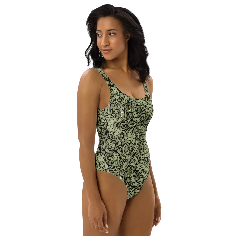 Olive Oddities on One-Piece Swimsuit — Right