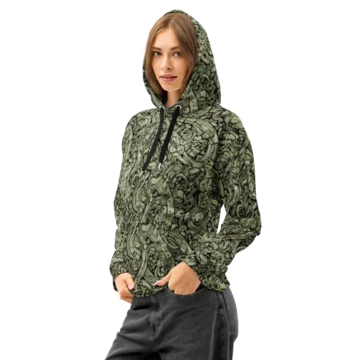 Olive Oddities on a Cotton Hoodie