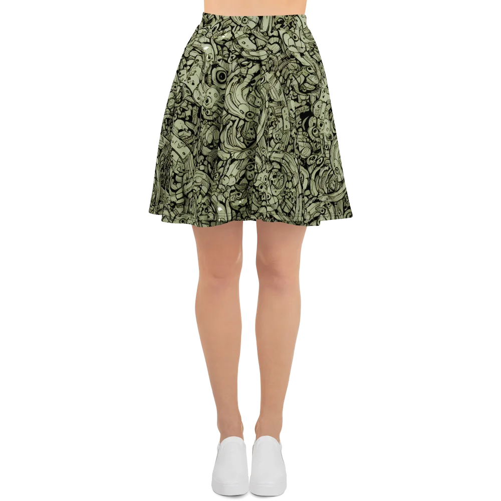Olive Oddities on Skater Skirt — Front