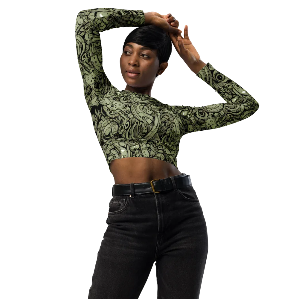 Olive Oddities on Long Sleeve Crop Top — Front