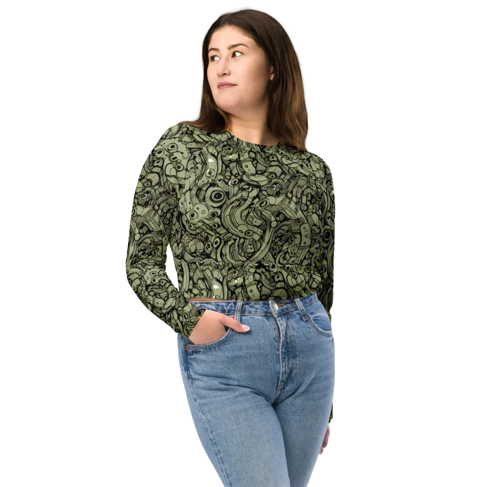 Olive Oddities on Long Sleeve Crop Top — Front