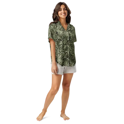 Olive Oddities on a Women's Short Sleeve Pajama Top
