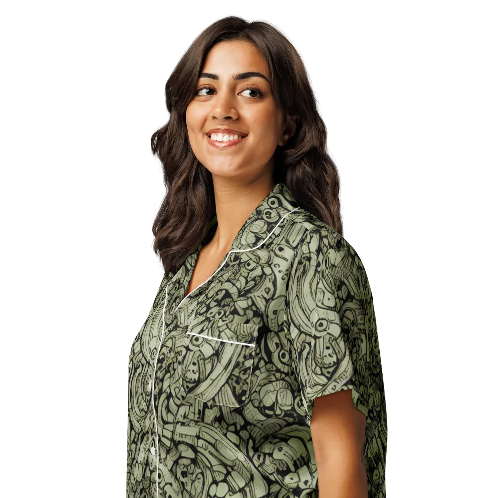 Olive Oddities on Women's Short Sleeve Pajama Top — Left Front