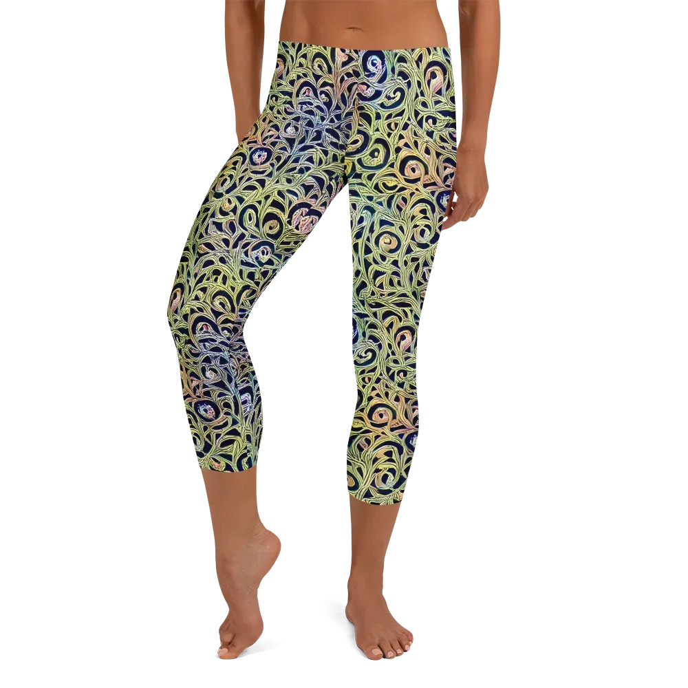 Citron Labyrinth on Capri Leggings — Front