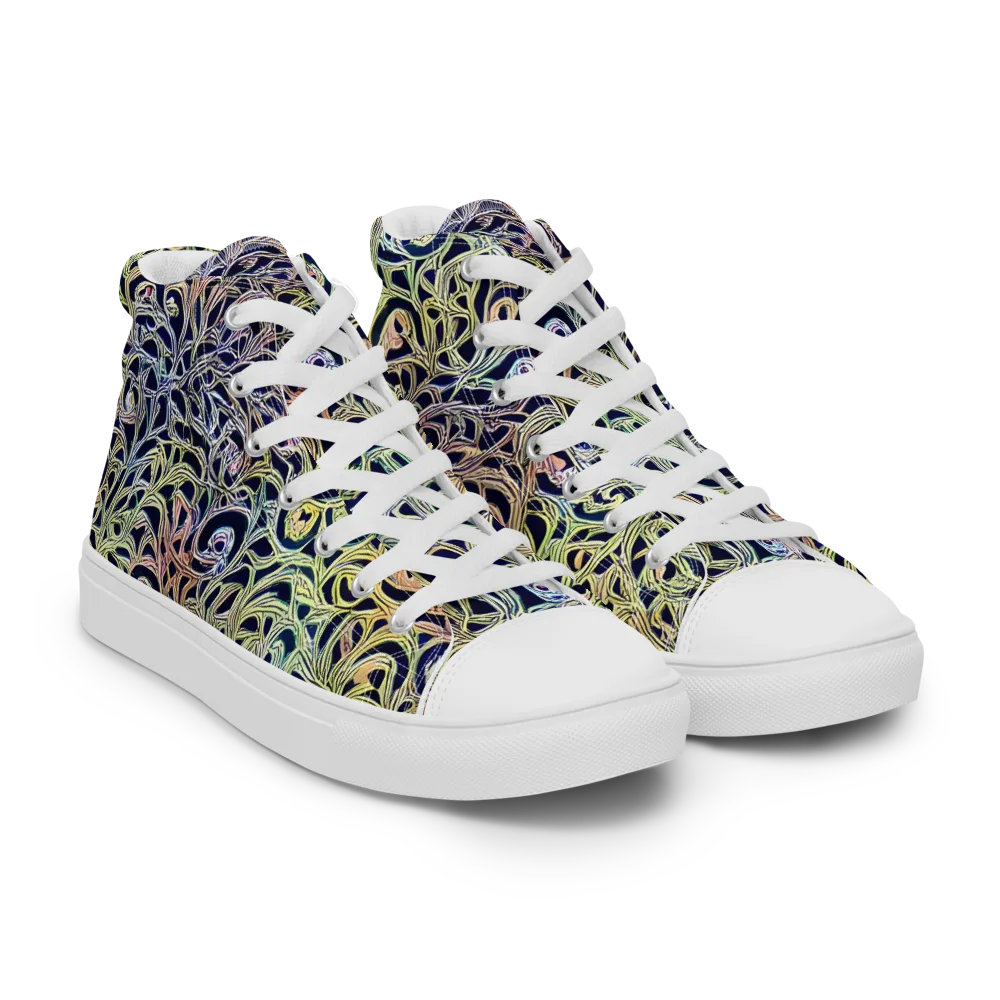 Citron Labyrinth on Men's High Top Canvas Shoes — Right Front