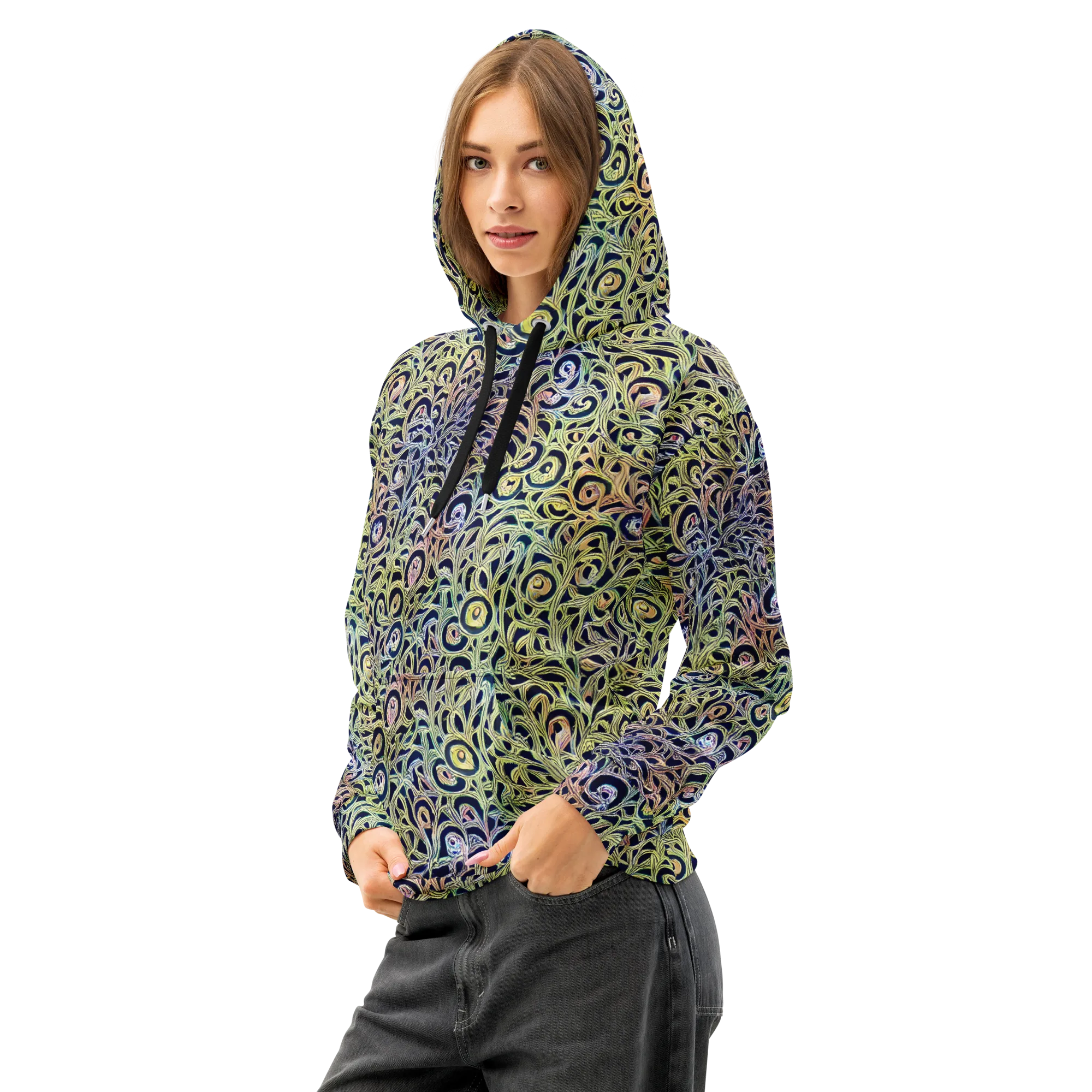 Citron Labyrinth on Cotton Hoodie — Left Front