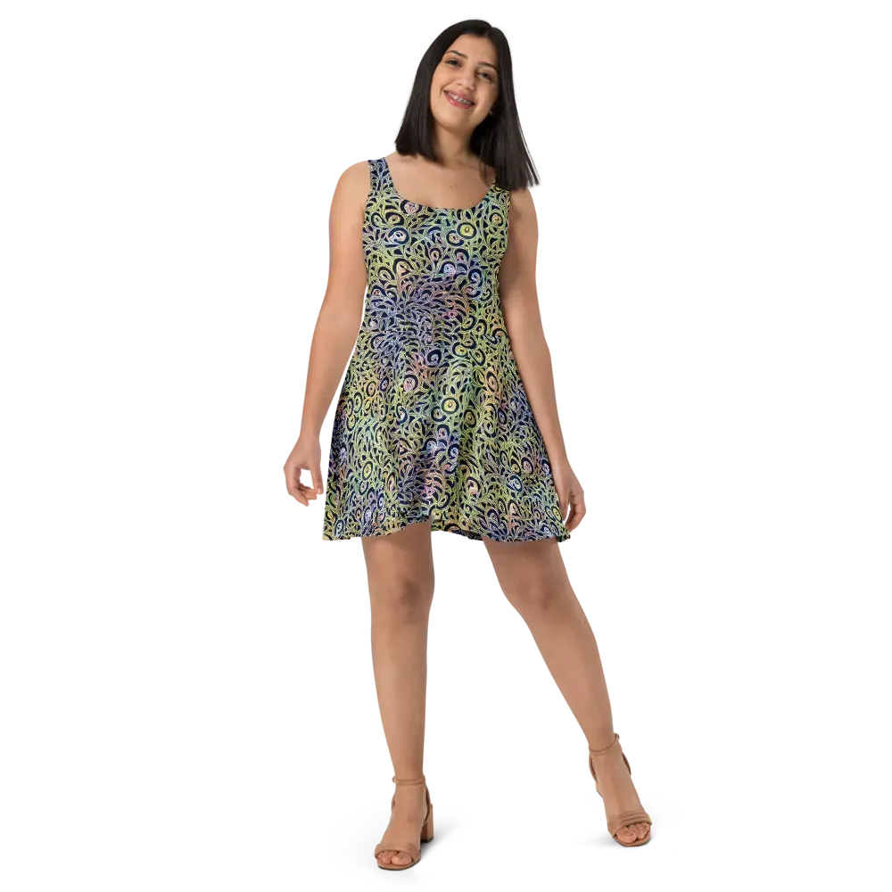 Citron Labyrinth on Skater Dress — Front