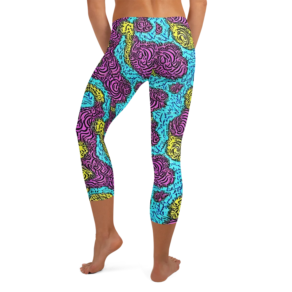 Electric Bloom Maze on Capri Leggings — Back