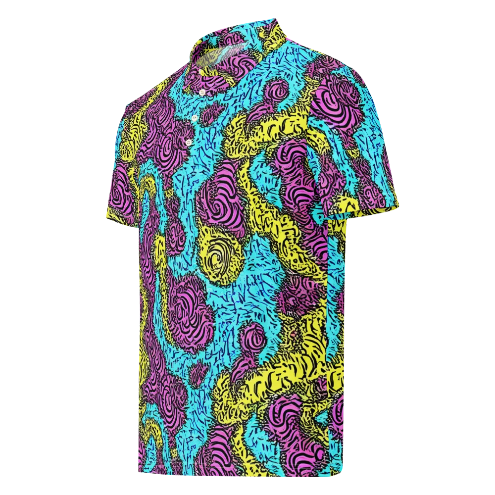 Electric Bloom Maze on Men's Slim Fit Polo Shirt — Left Front