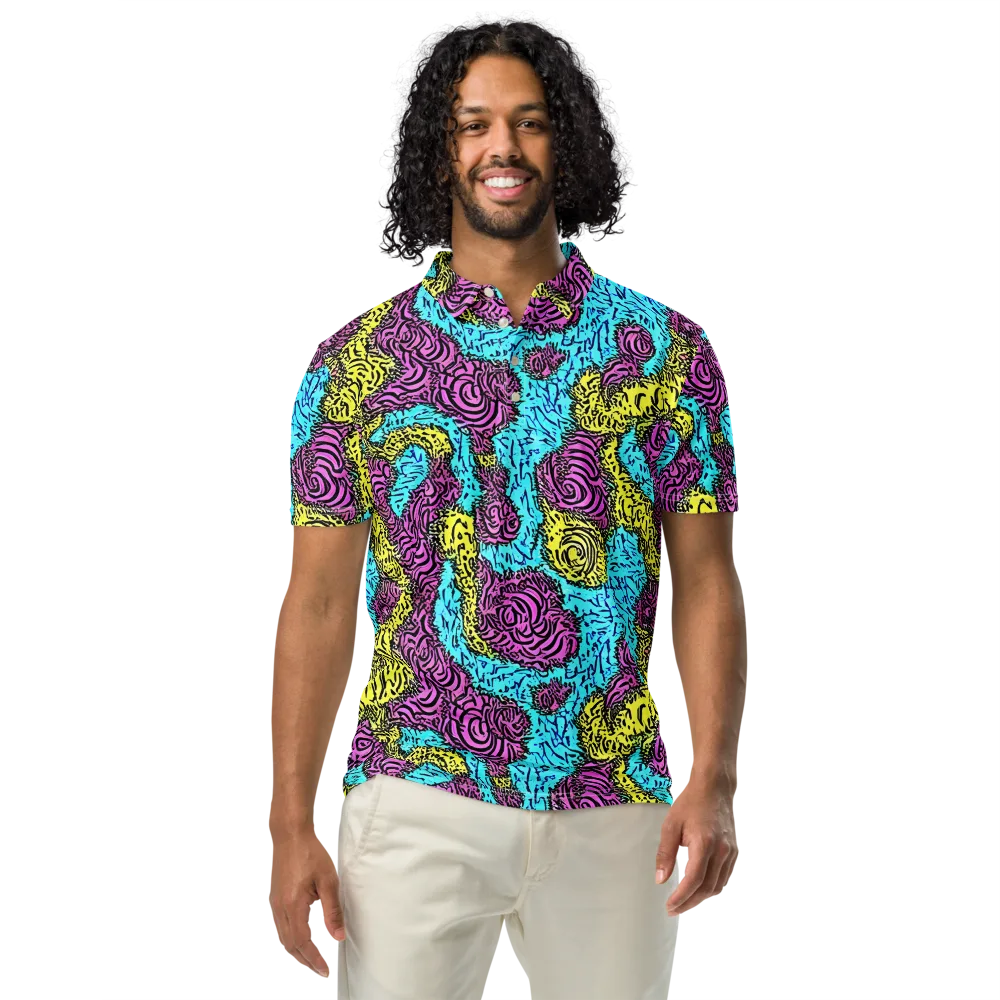 Electric Bloom Maze on Men's Slim Fit Polo Shirt — Front