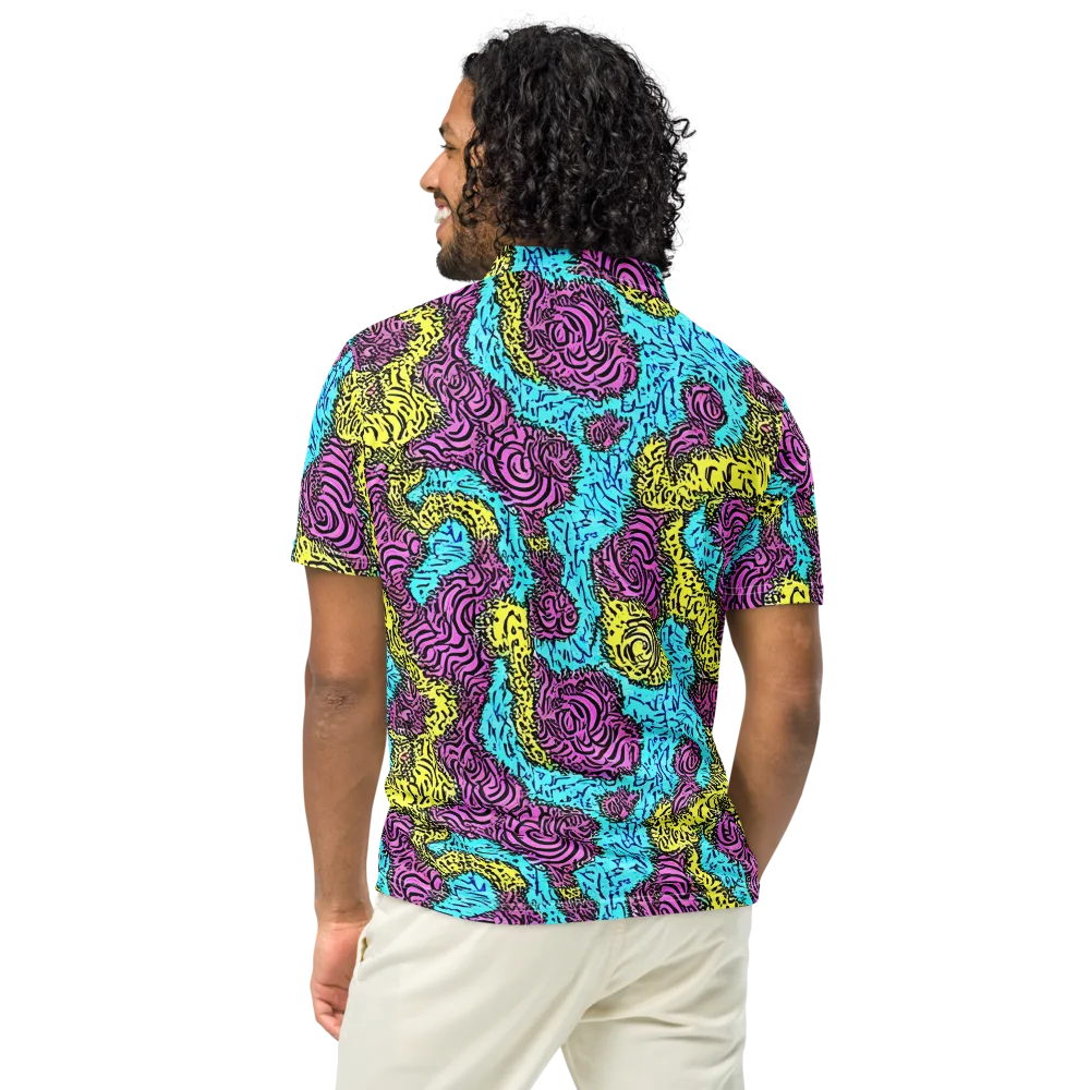 Electric Bloom Maze on Men's Slim Fit Polo Shirt — Back
