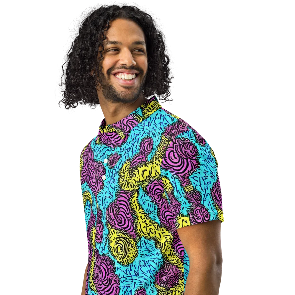 Electric Bloom Maze on Men's Slim Fit Polo Shirt — Left Front