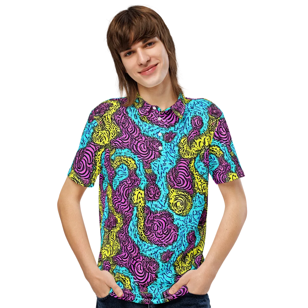 Electric Bloom Maze on Men's Slim Fit Polo Shirt — Front