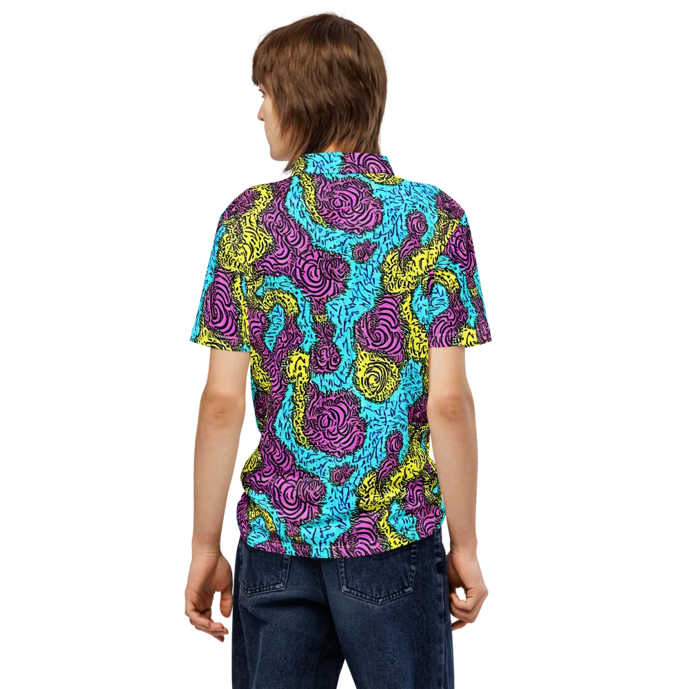 Electric Bloom Maze on Men's Slim Fit Polo Shirt — Back